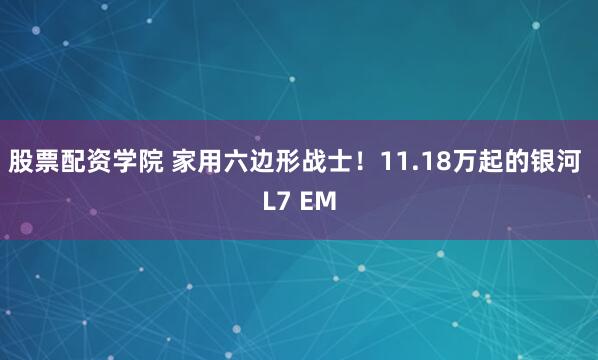 股票配资学院 家用六边形战士！11.18万起的银河 L7 EM